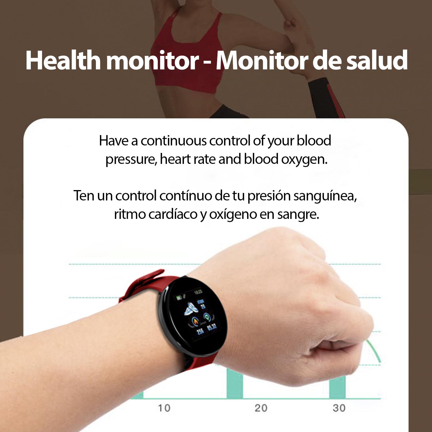 Braccialetto intelligente D18 con notifiche, cardiofrequenzimetro, ossigeno nel sangue, pulsazioni e modalità multisport