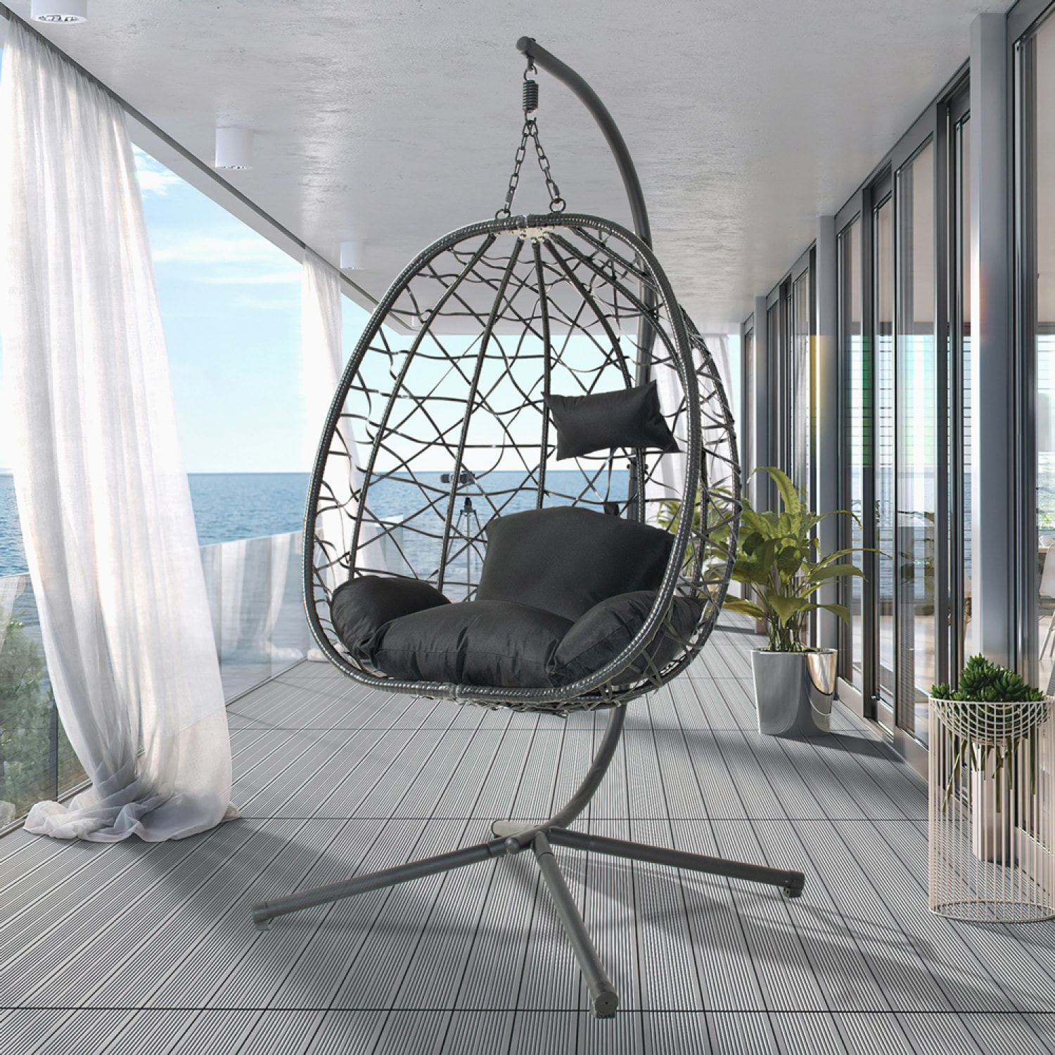 Fauteuil suspendu effet rotin noir LIMA