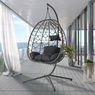 Fauteuil suspendu effet rotin noir LIMA