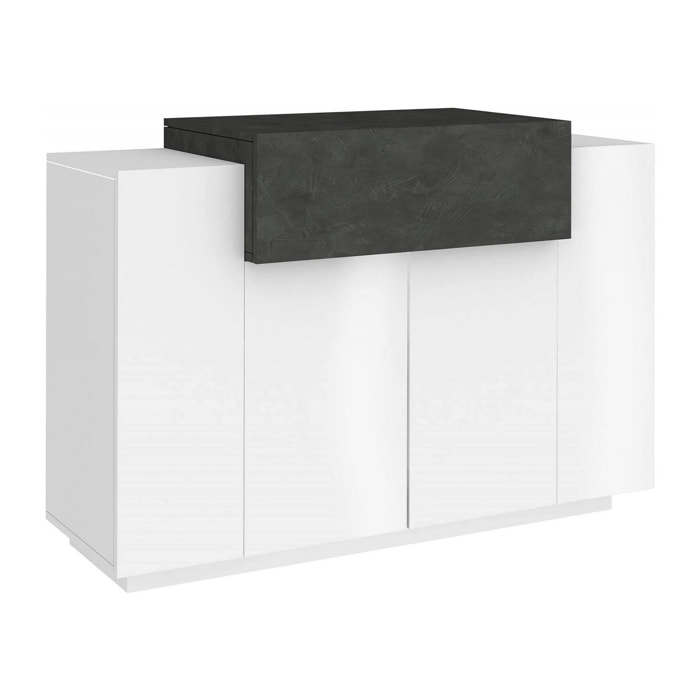 Scarpiera Aristotle, Mobile multiuso a 2 ante e 1 anta a ribalta, Portascarpe da ingresso, 100% Made in Italy, cm 120x45h86, Bianco lucido e Ardesia