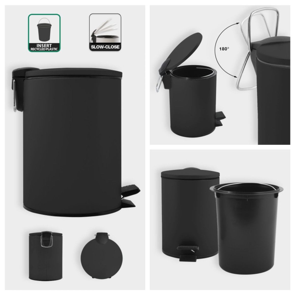 Poubelle à pédale Acier ADELAR 5L Noir mat Spirella