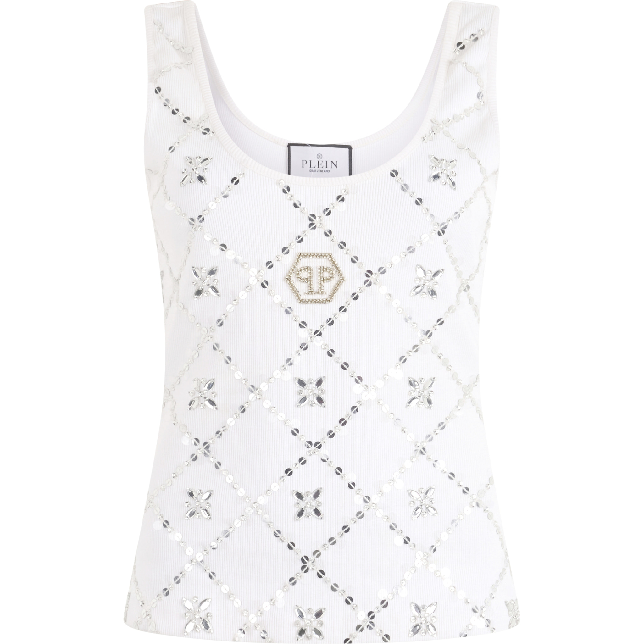 PHILIPP PLEIN Tank Top Rhomb Flower Strass