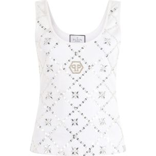 PHILIPP PLEIN Tank Top Rhomb Flower Strass