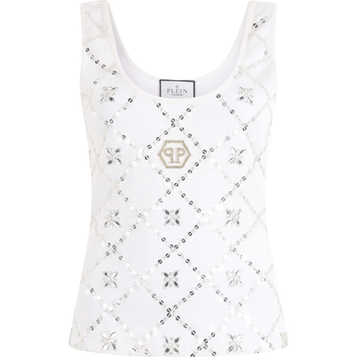 PHILIPP PLEIN Tank Top Rhomb Flower Strass