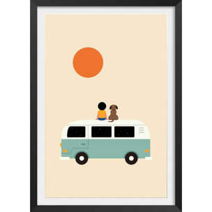 Affiche enfant sur le van  Affiche + cadre en bois - Noir