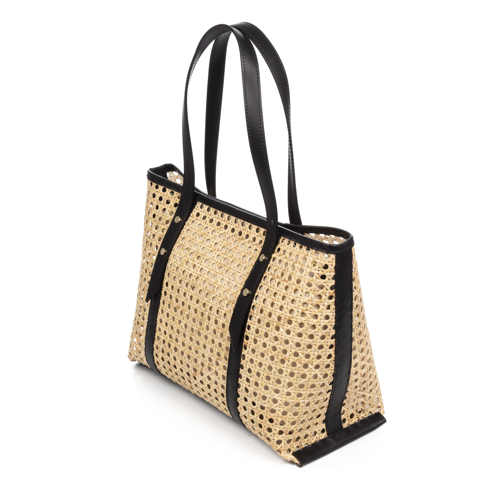 Apulia borsa tote donna. Pelle autentica combinata con canapa