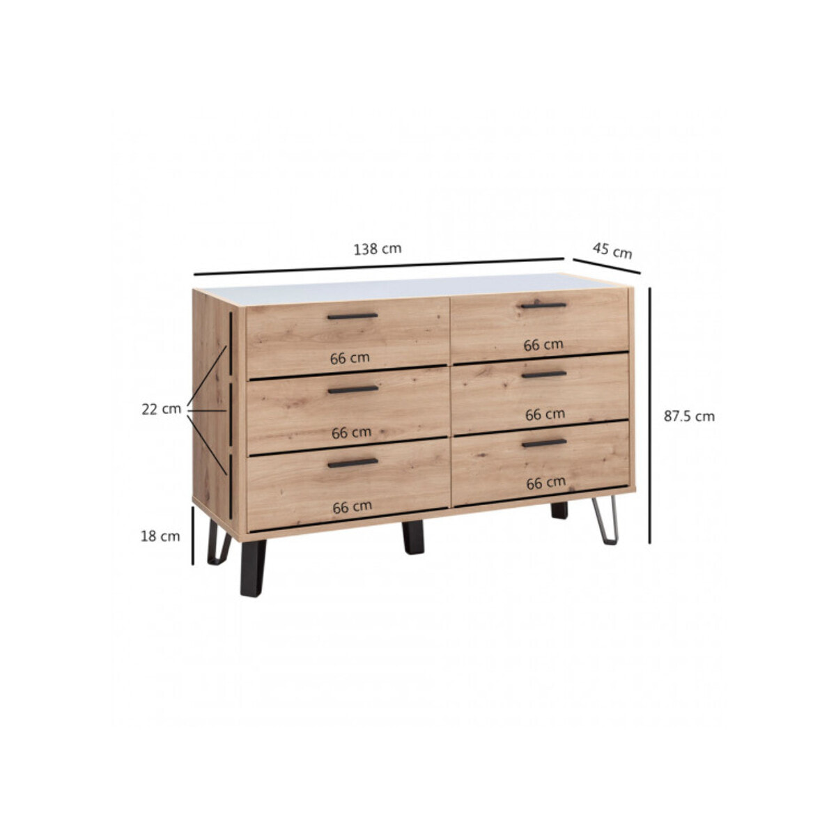 Commode 2x3 tiroirs finition chêne - VITRUS
