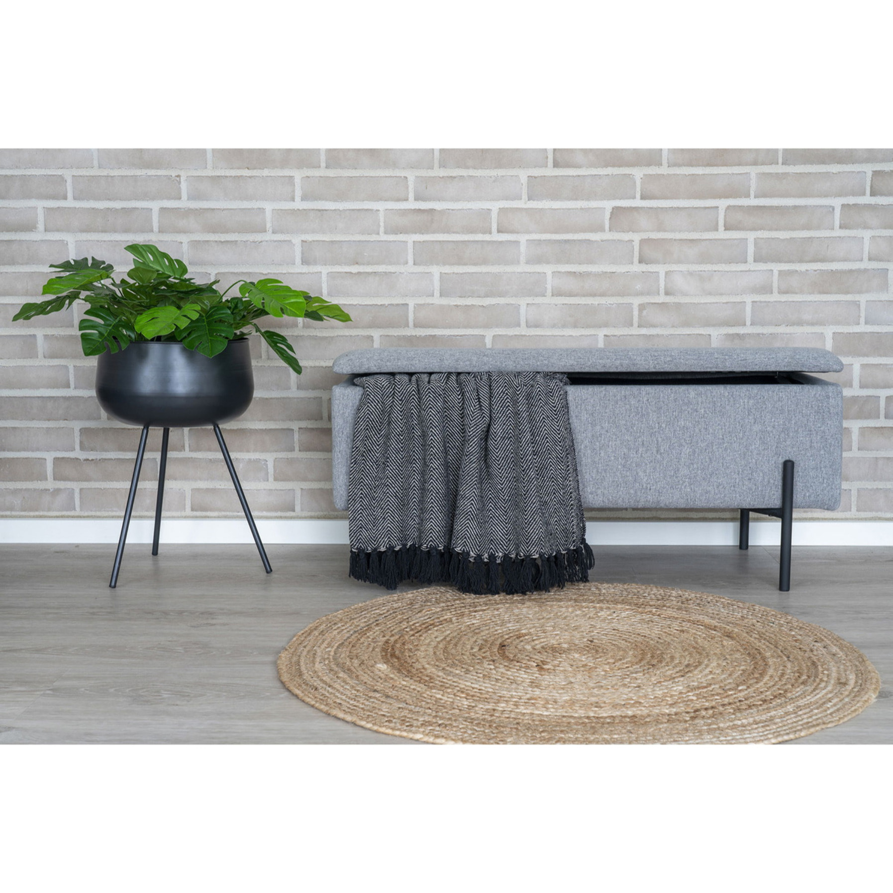 Panchina Watford con vano contenitore in grigio chiaro, 95 cm