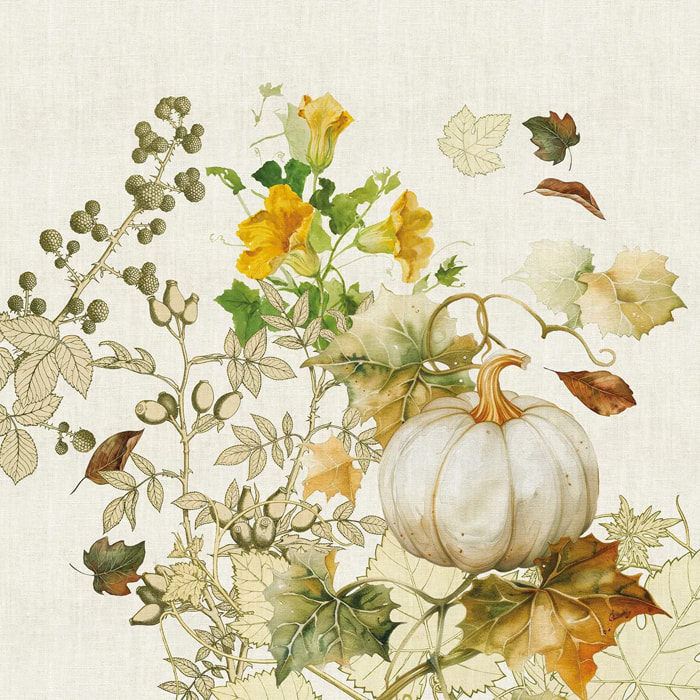Serviette lin & coton lavé 190 g/m² imprimé beige orange Delices d'automne potiron