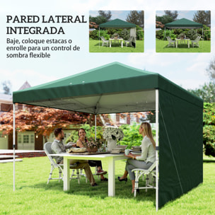 Carpa Plegable 3x3 m, Pop-up, con Pared Lateral, Cenador de Jardín con Protección UPF50+, Empuje Central, Altura Ajustable, Bolsa de Transporte, Gazebo para Camping, Exterior, Verde