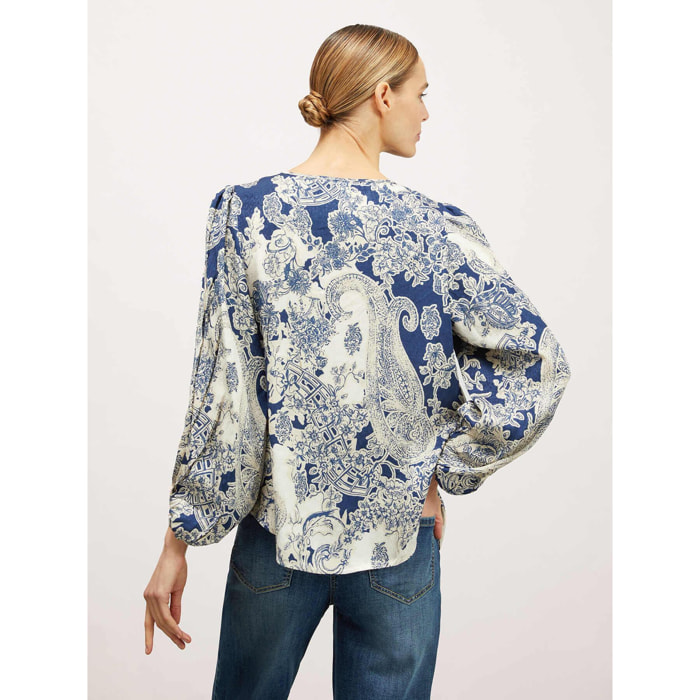 Motivi - Blusa jacquard scollo a v - Blu