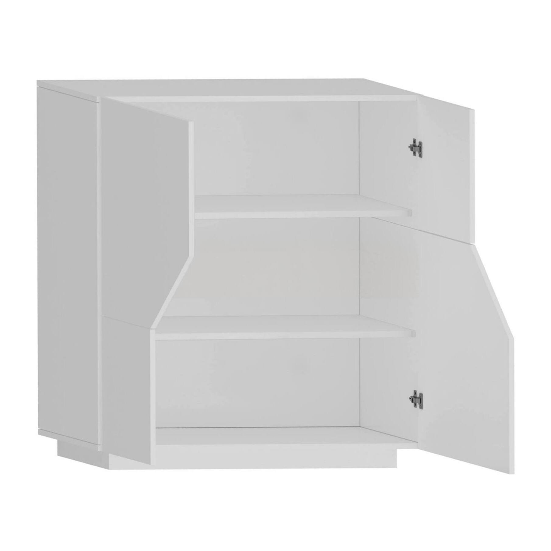 Credenza moderna a 2 ante geometriche, Made in Italy, Madia da ingresso, Buffet di design da soggiorno, Cm 100x43h106, Bianco lucido