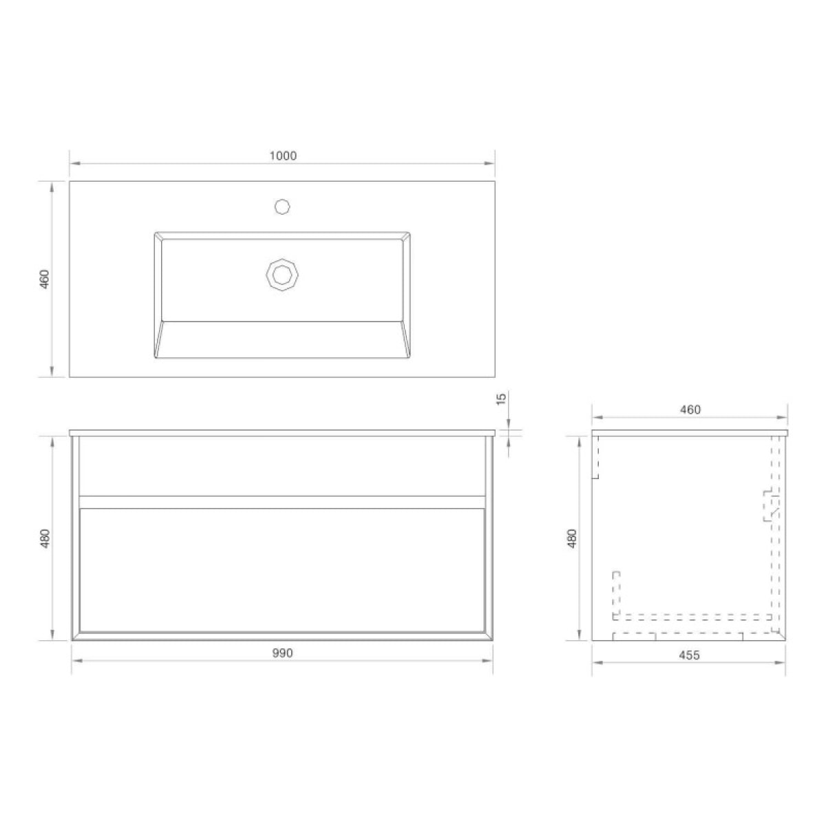 Meuble simple vasque 100 cm chêne Aquaroca