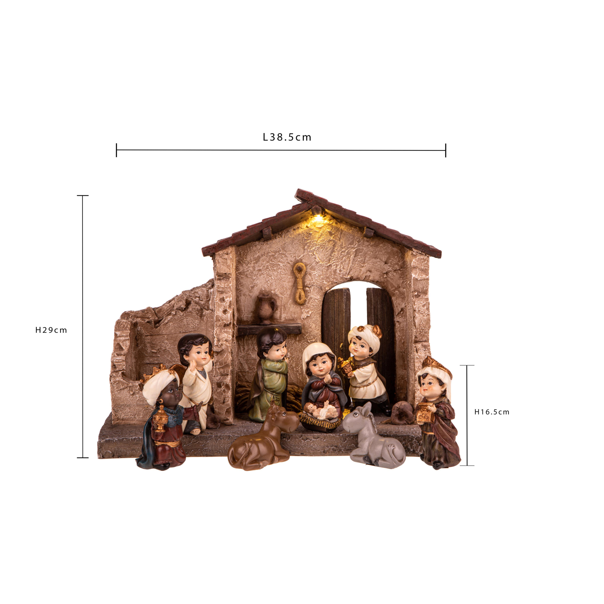 NativitÃ Con Capanna E Luce A Led 9 Pezzi. Altezza 16,5 Cm - Pezzi 1 - 38,5X29X19cm - Colore: Verde - Bianchi Dino - Articoli Natalizi