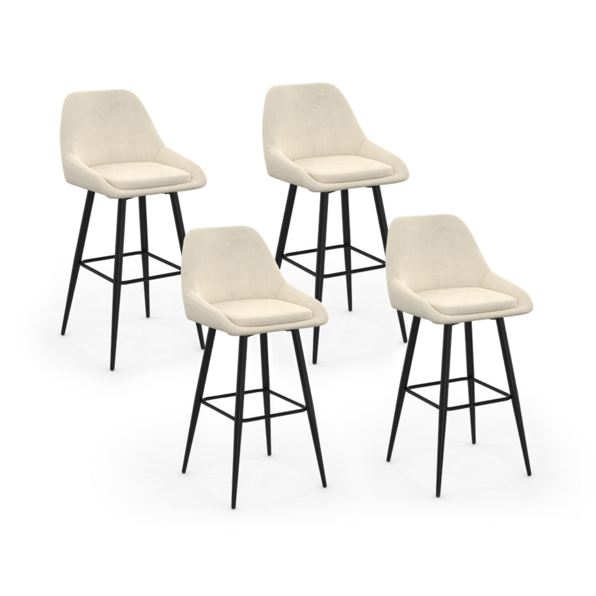 Tabourets de bar Olivia velours crème pieds métal - lot de 4