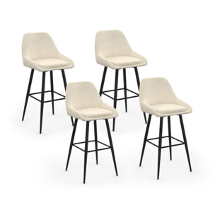 Tabourets de bar Olivia velours crème pieds métal - lot de 4
