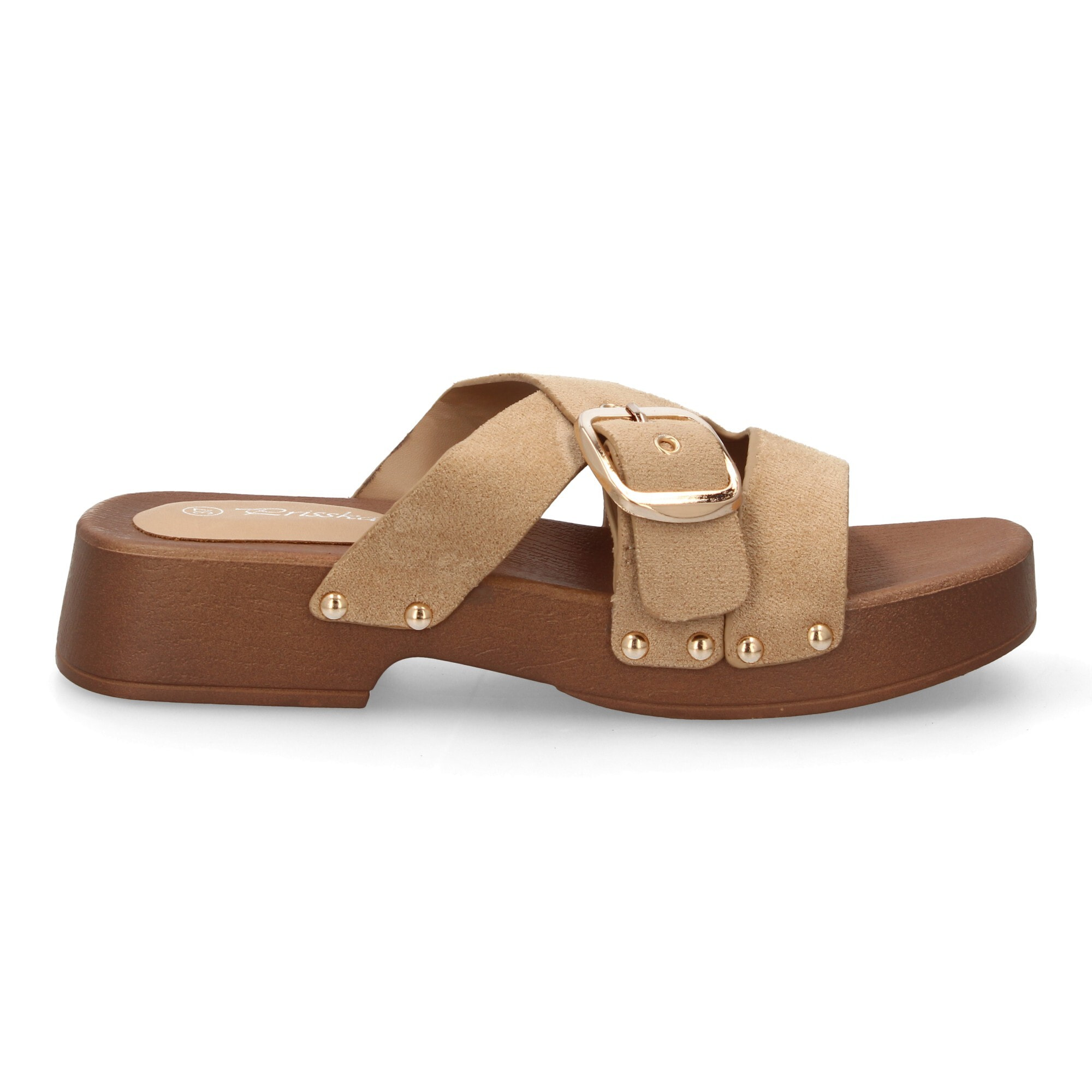 Sandalia pala plataforma de madera con hebilla elegante