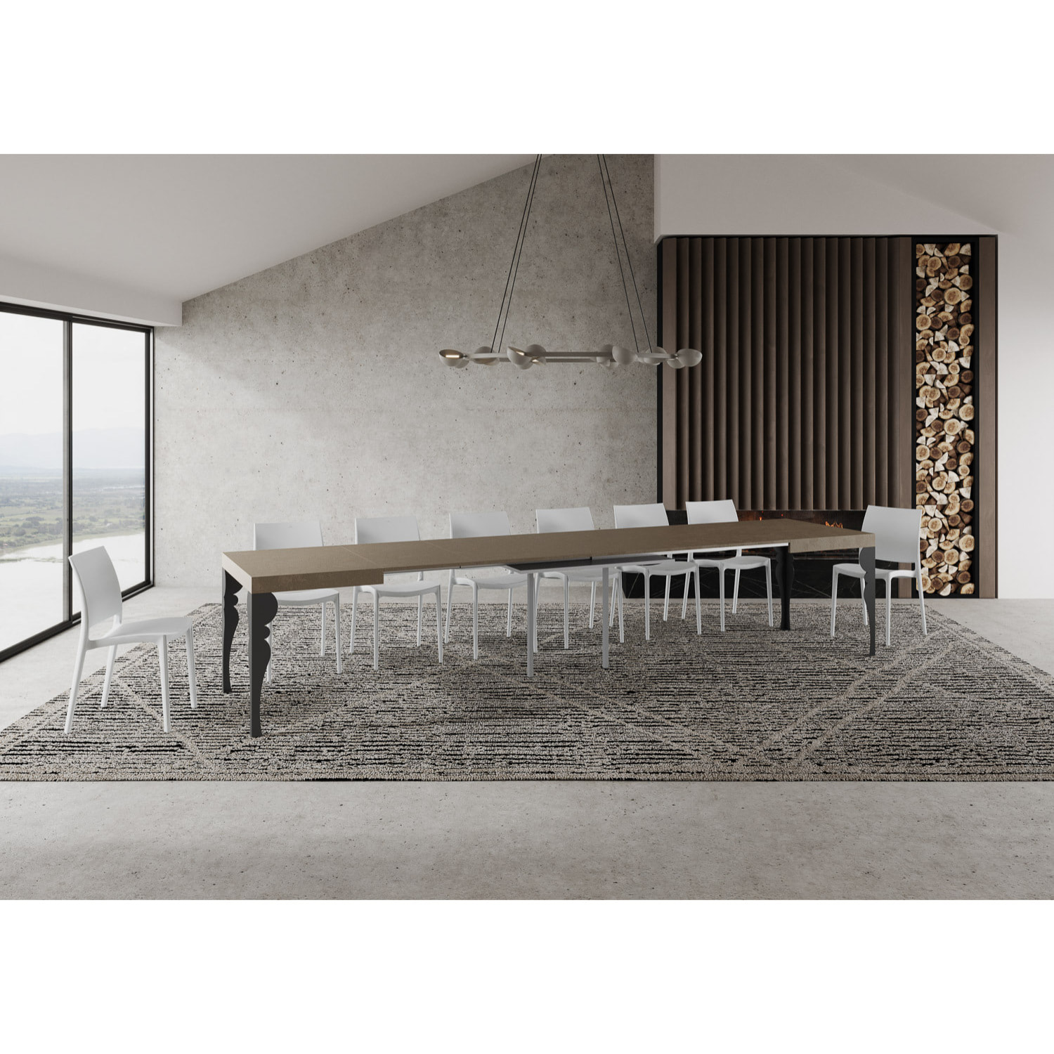 Table extensible 90x140/400 cm Paxon taupe pieds anthracite