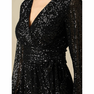 Oltre - Sequin long sleeve short dress - Negro