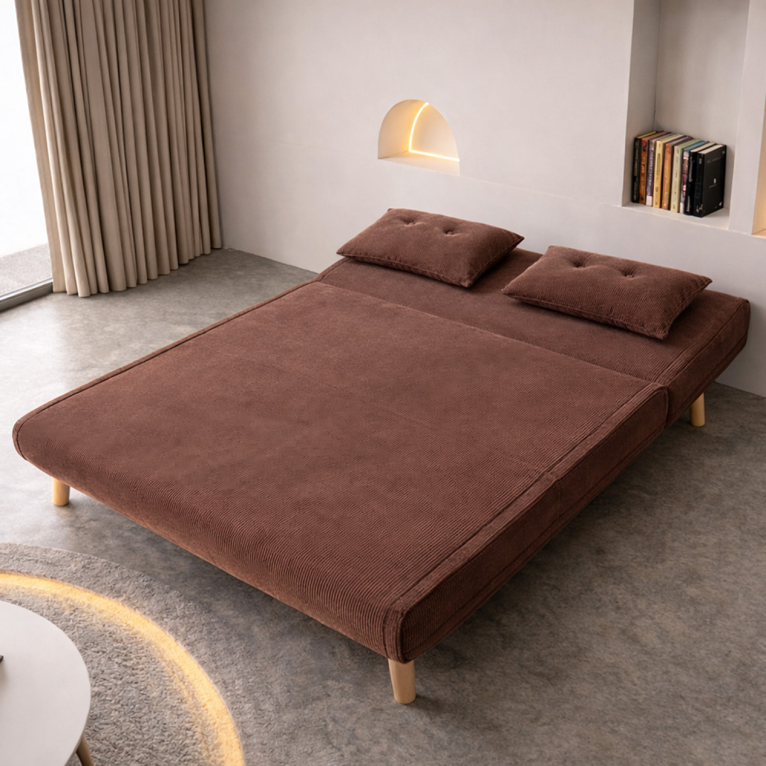 LIPIK Canapé convertible en velours côtelé chccolat 2 places