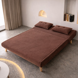 LIPIK Canapé convertible en velours côtelé chccolat 2 places