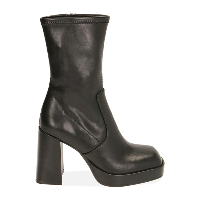 Ankle boots neri con plateau, tacco 10 cm