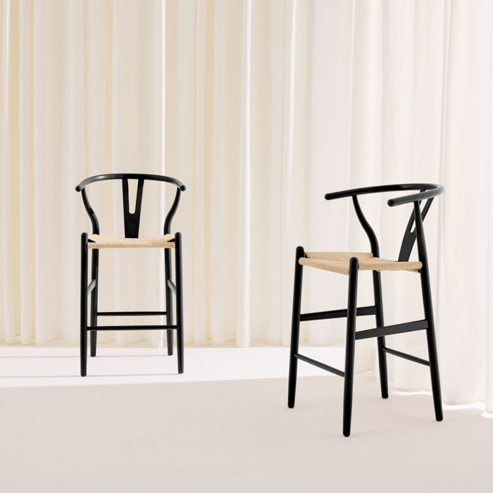 Tabouret de bar vintage bois de hêtre et cordes (lot de 2) CECILE
