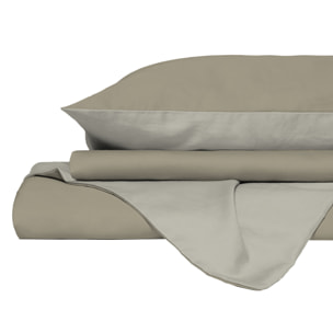 PARURE COPRIPIUMINO NATURAL COLOR, 100% Cotone, Made in Italy - TORTORA/PANNA