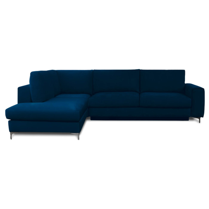 Canapé d'Angle Gauche Velours Fiesole, 3 Places, Couchage Intégré, Coffre de Rangement, Housse Déhoussable