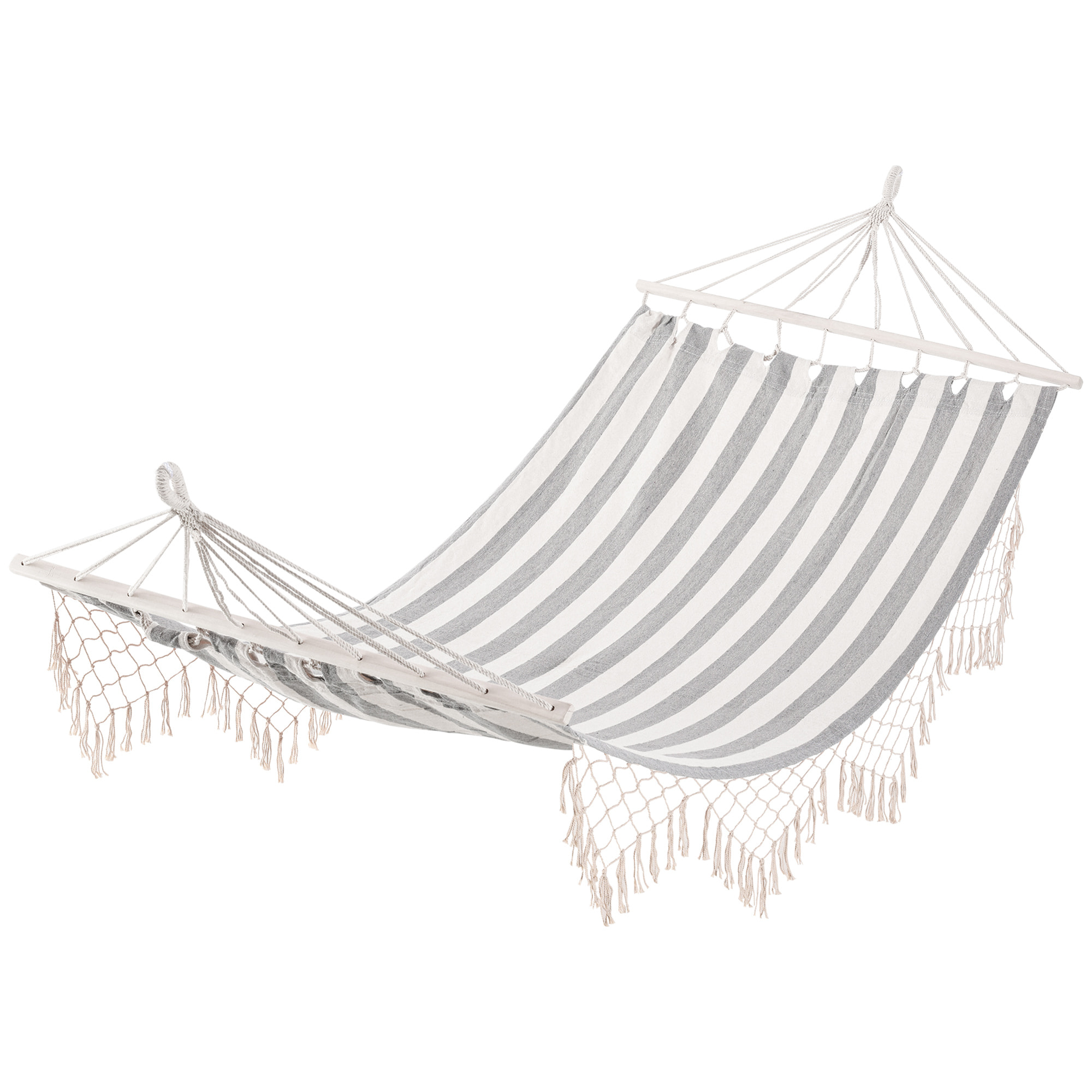 Hamaca de Jardín 200x100 cm Hamaca Colgante con Travesaños de Madera Carga 120 kg para Patio Terraza Balcón Camping Gris y Crema