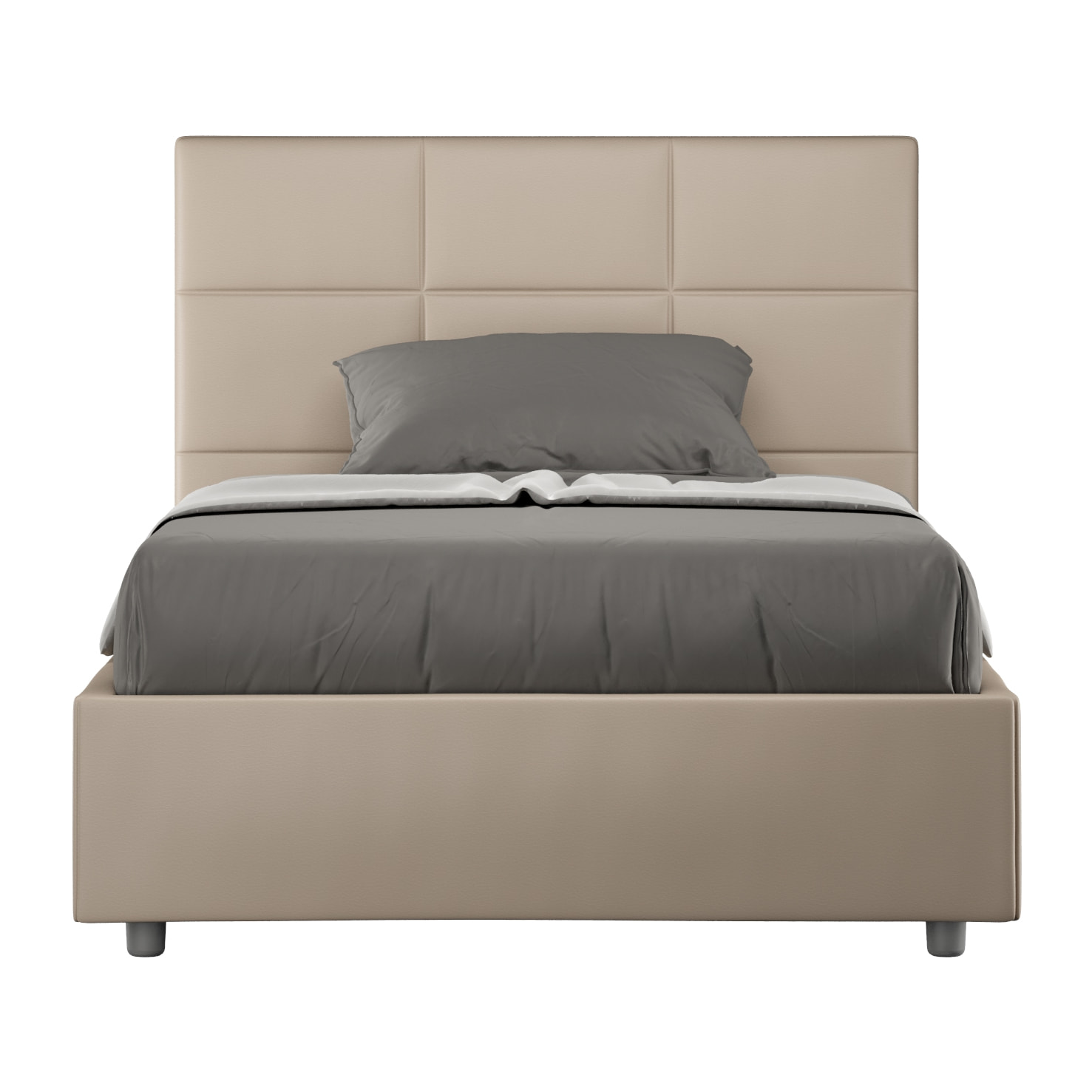 Cama con almacenaje acolchada 120x200 cuero sintético gris paloma Mika