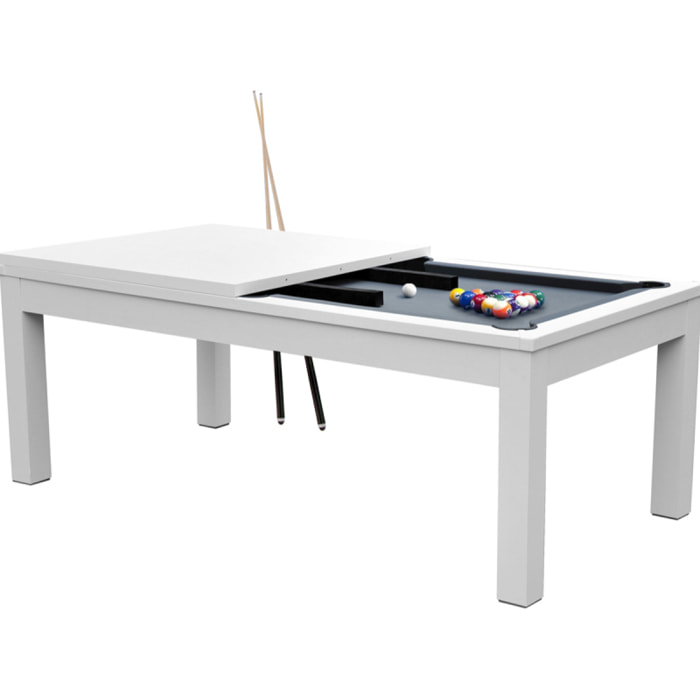 Table de Billard Eddie convertible blanche tapis gris