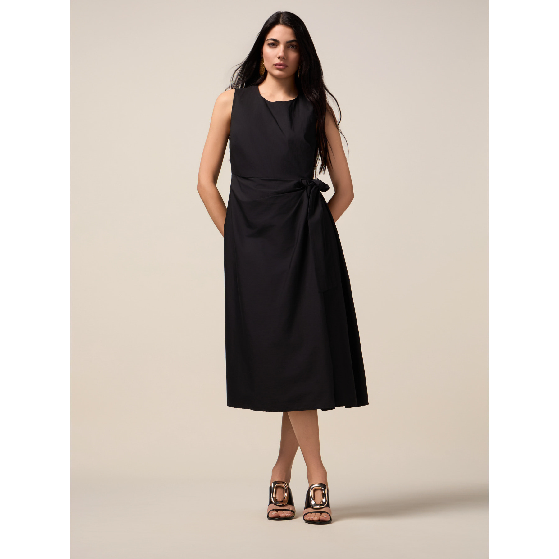 Oltre - Vestido midi con lazo lateral - Negro