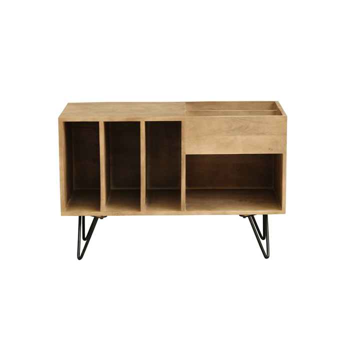 Meuble vinyle en bois manguier massif et métal L90 cm BOOGIE