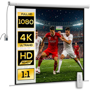 Pantalla de Proyector Eléctrica 85 Pulgadas, Pantalla de Proyección con Control Remoto, Formato 1:1, HD 4K, para Interior y Exterior, Eventos Deportivos, Cine en Casa, Oficina, Blanco