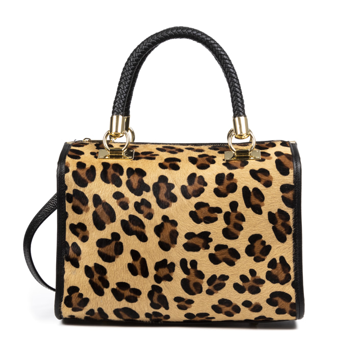 Catena Borsa tote Donna.Pelle autentica Cavallino Leopardo Grande Dollaro