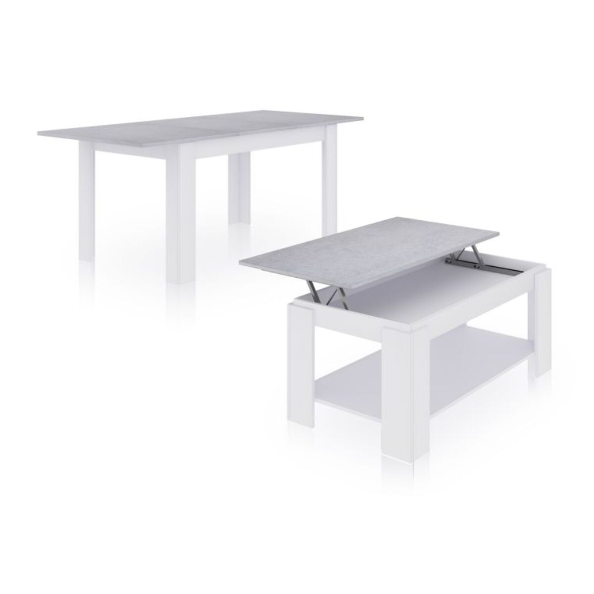 Pack mesa de comedor 140 y mesa de centro Lya Blanco Artik (Blanco Mate) - Gris Cemento