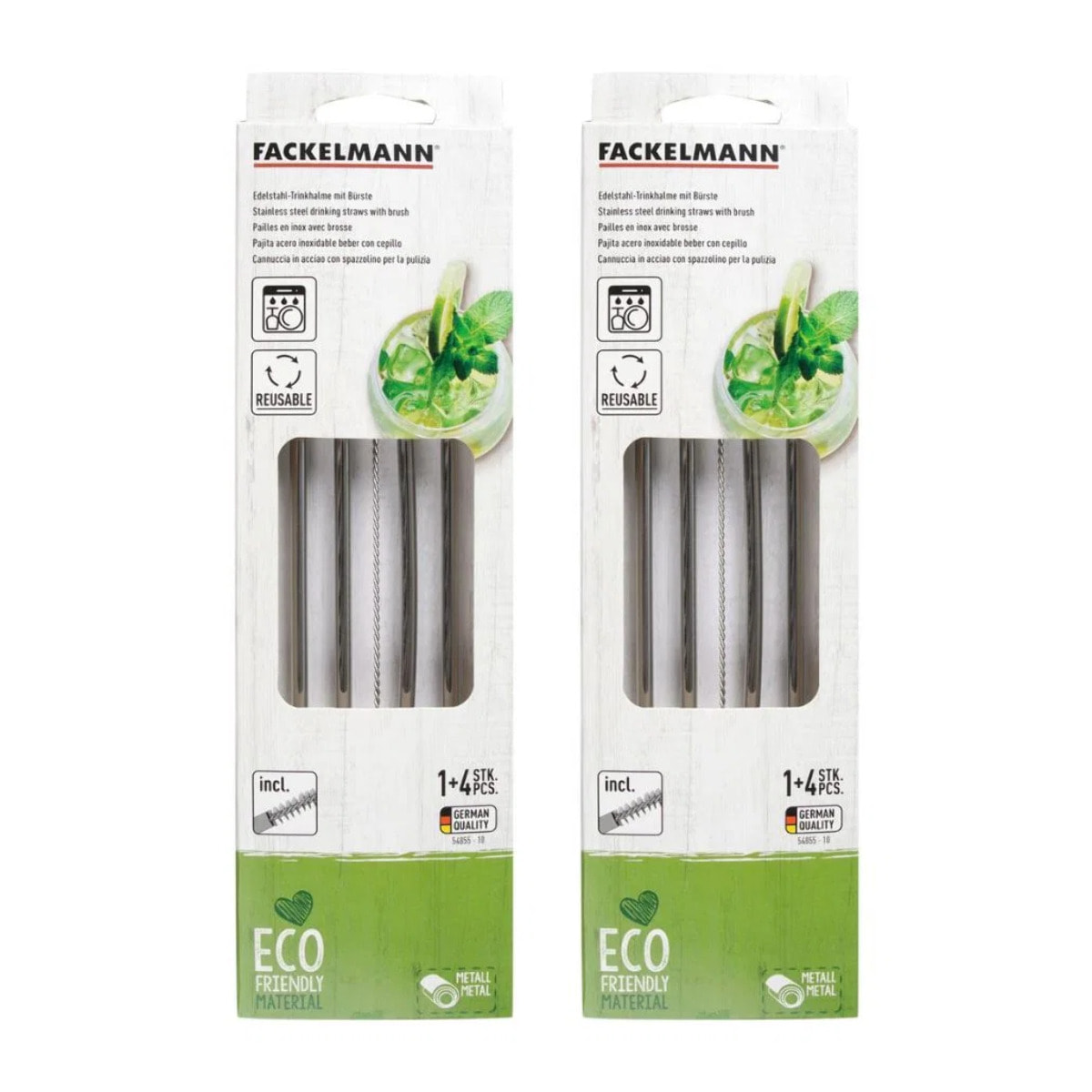 Lot de 8 pailles en inox avec 2 goupillons de nettoyage 24 cm Fackelmann Bar Concept