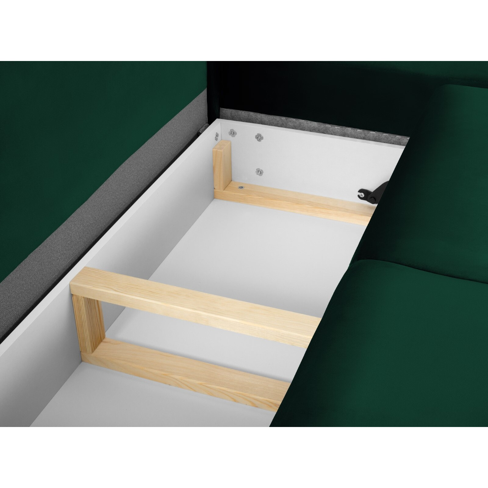 Canapé d'angle droit convertible avec coffre de rangement "Kyoto" 5 places en velours vert bouteille