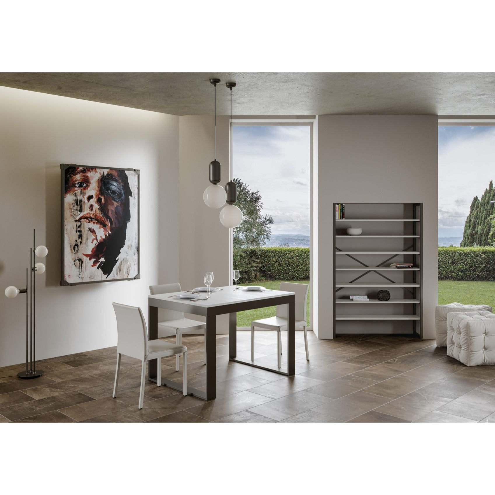 Mesa extensible 90x120/380 cm Tecno Evolution Fresno Blanco estructura Antracita