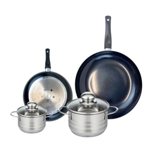 Ensemble de 2 Poêles de cuisson 20 et 28 cm et 2 faitouts 12 et 16 cm Elo Prima Brillant