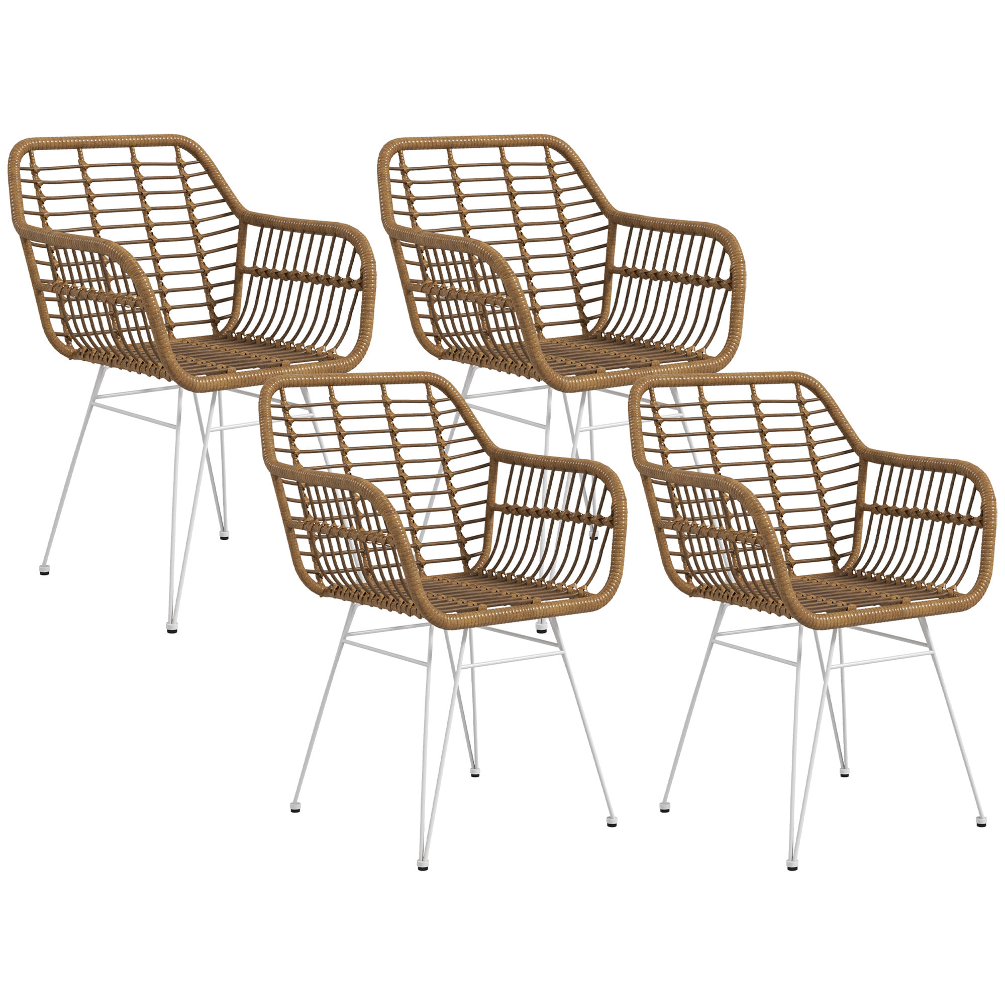 Conjunto de 4 Sillas de Comedor Sillas de Cocina de Ratán PE con Patas de Acero para Salón Balcón Estilo Bohemio Carga 120 kg 56x60x79 cm Marrón