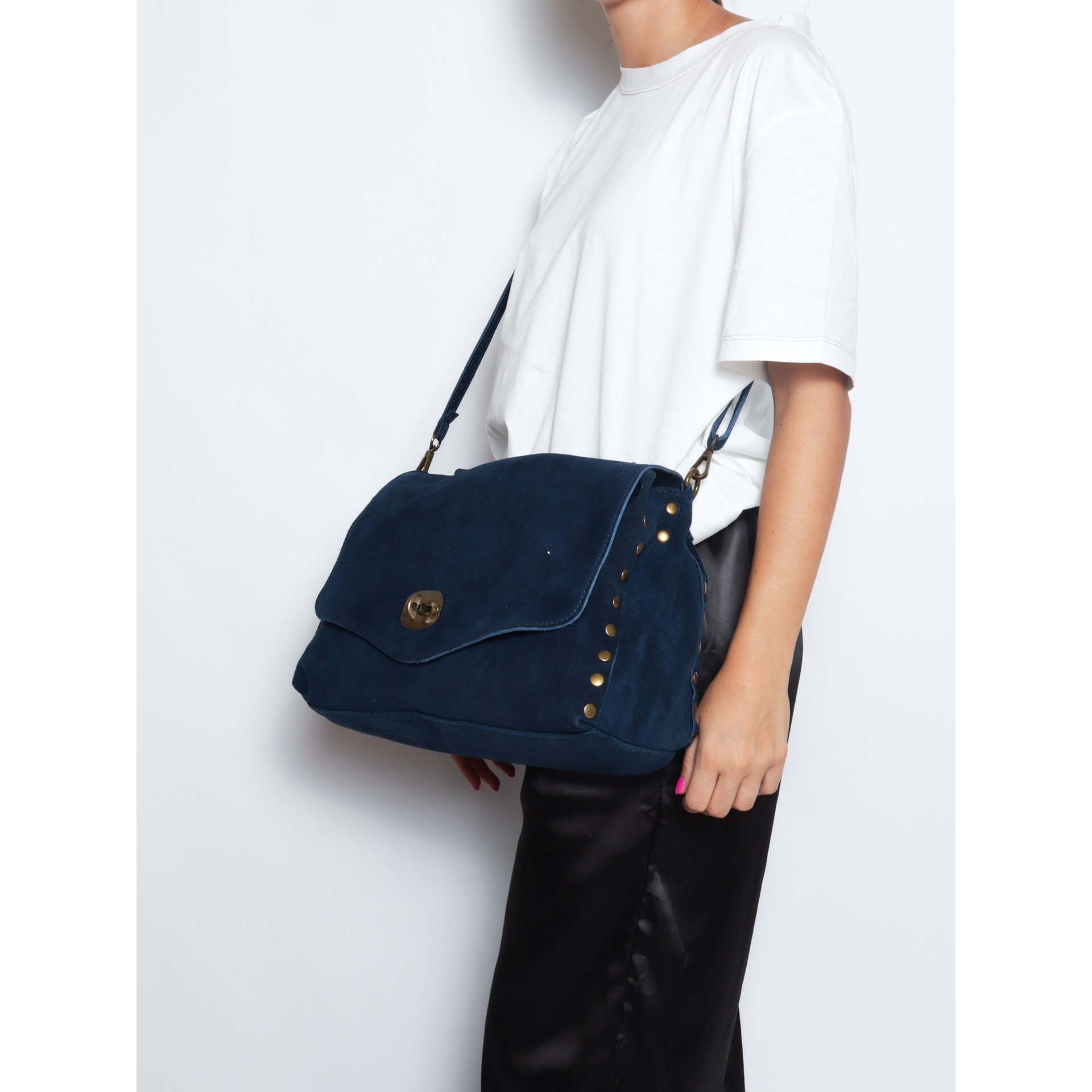 Borsa a mano da donna Made in Italy - Modello Zelia Elite - Pelle scamosciata - 37.0 x 22.0 x 15.0 cm