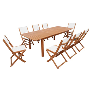 Table de jardin extensible bois d'eucalyptus + 8 assises ARBO + ALMERIA