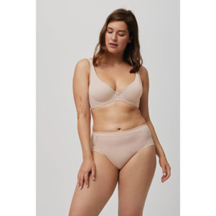 Slip a vita alta con tulle beige