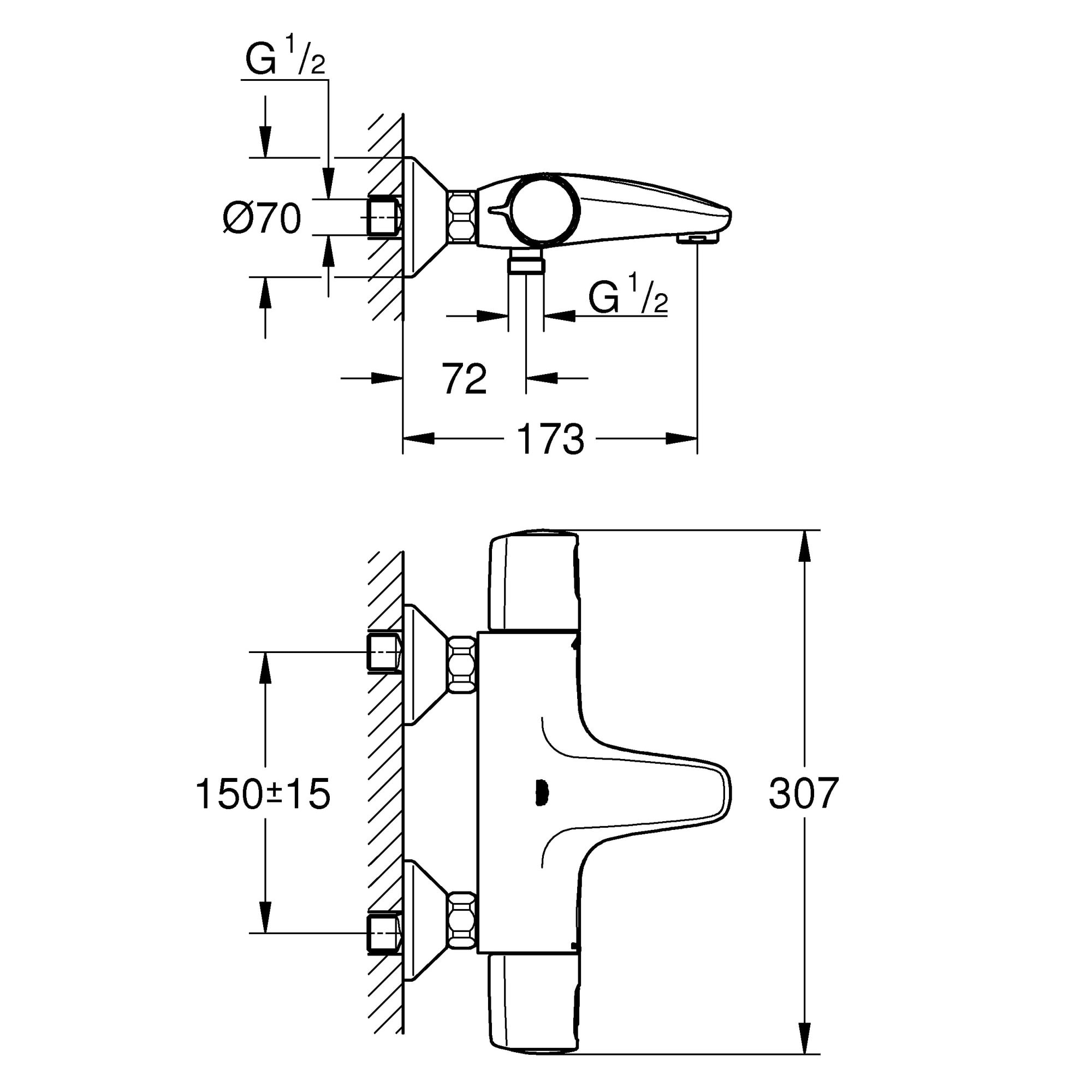 GROHE Precision Trend Mitigeur thermostatique Bain / Douche 1/2 Chromé 34227002