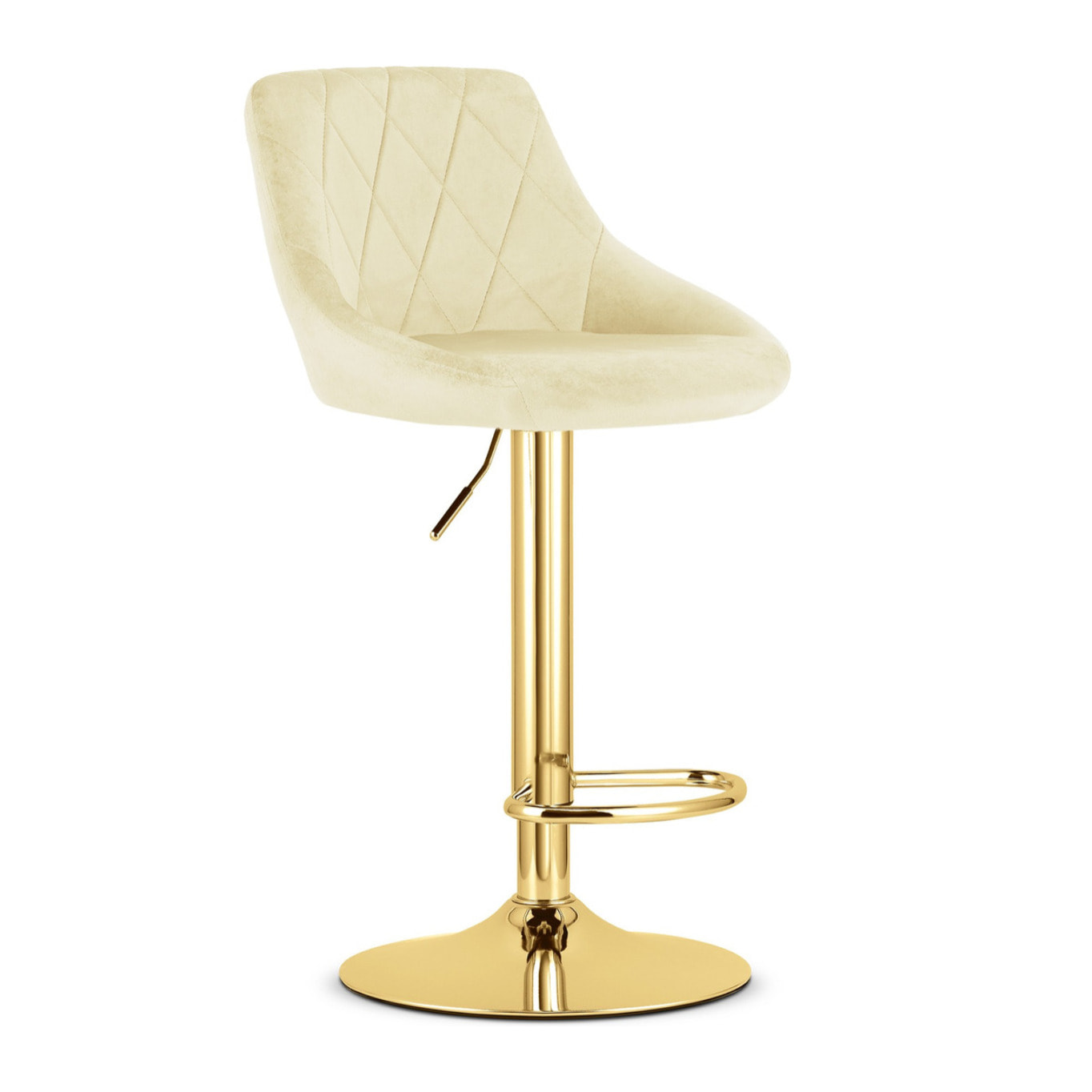 Sgabello girevole Kast in velluto beige e base oro