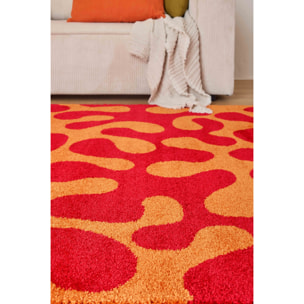 GROOVY - Tapis rétro coloré à motif abstrait - Confortable et moelleux - Rouge