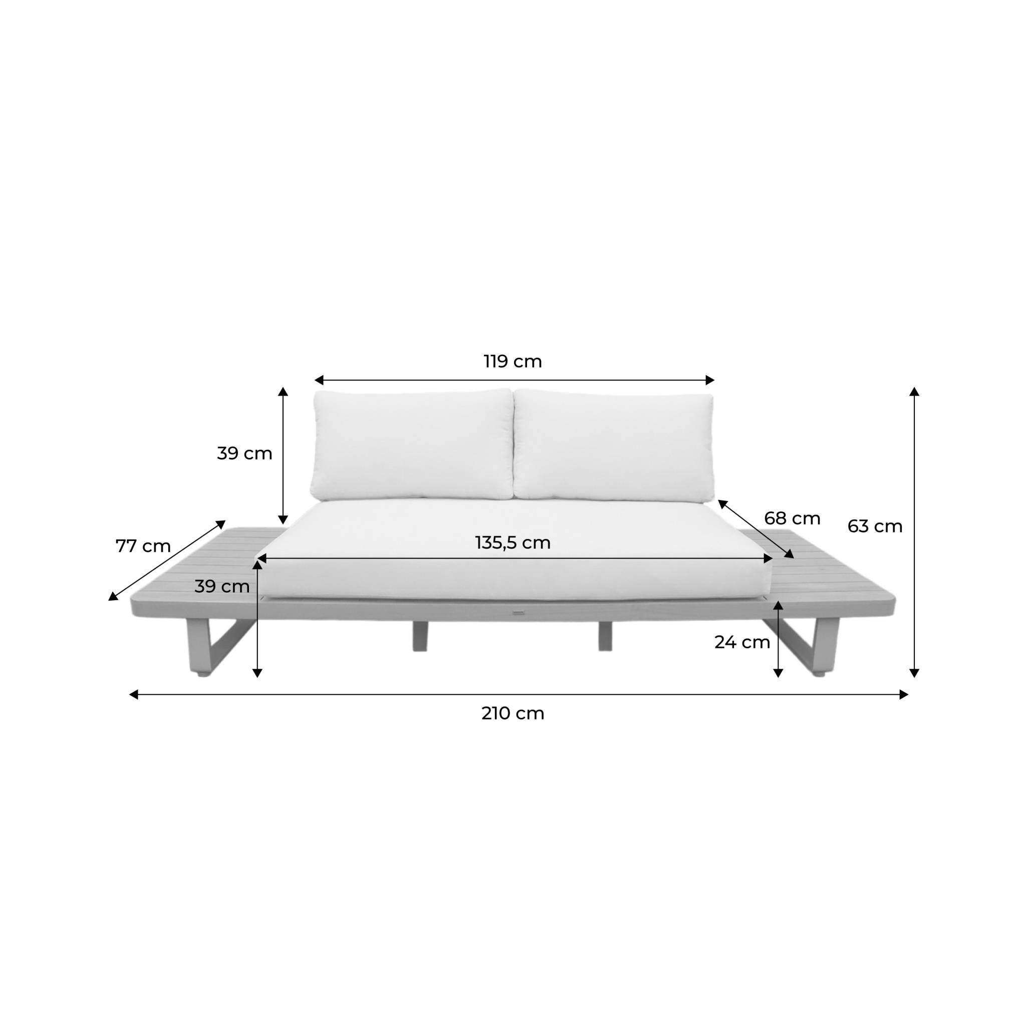 Banquette de jardin bois d'acacia et aluminium 2 places ACALIA LATIKA