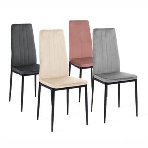 Chaises Jade en velours et pieds noirs - Mix color - Crème, gris clair, gris foncé, rose